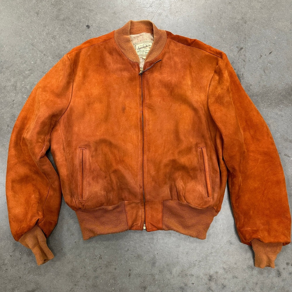 Vintage 70s Appalachian Suede Bomber Jacket Rust Orange Size 46 Mens Zip Up